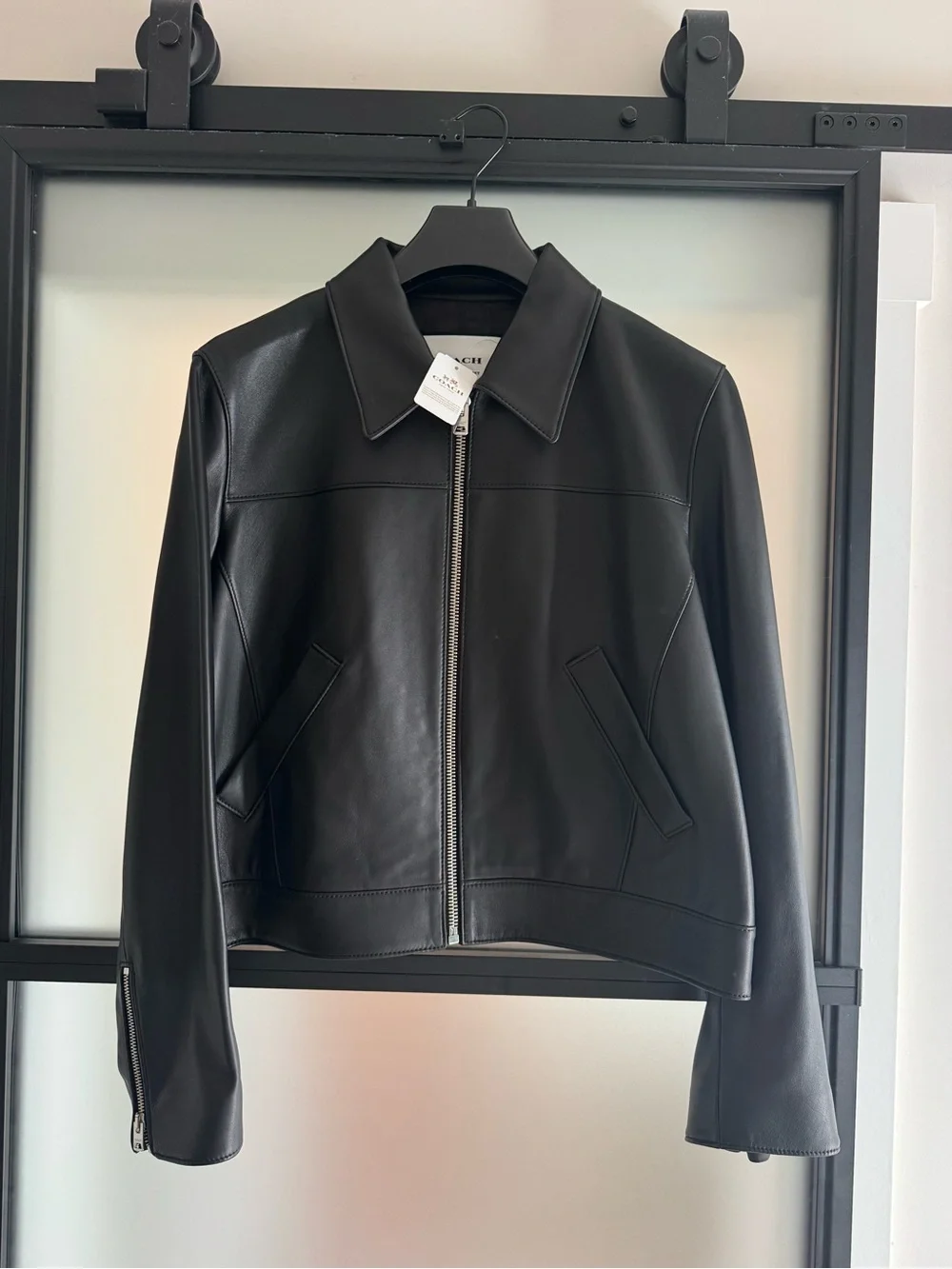 NWT Coach Women's Black Leather Zip Jacket